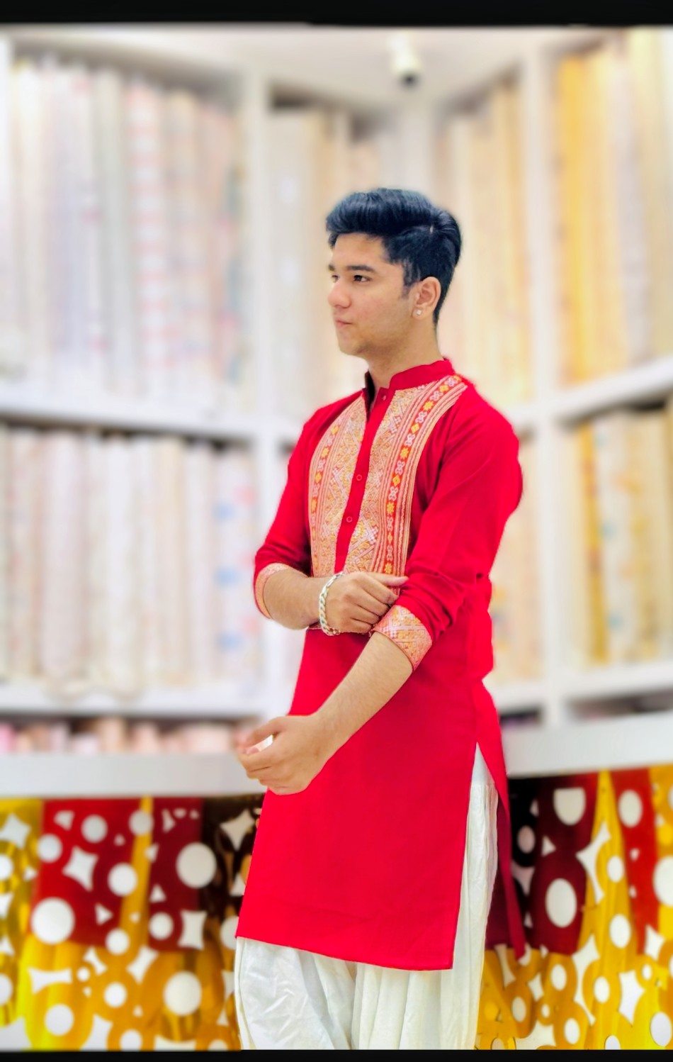 Hot Red Kurta Pajama With Embroidery